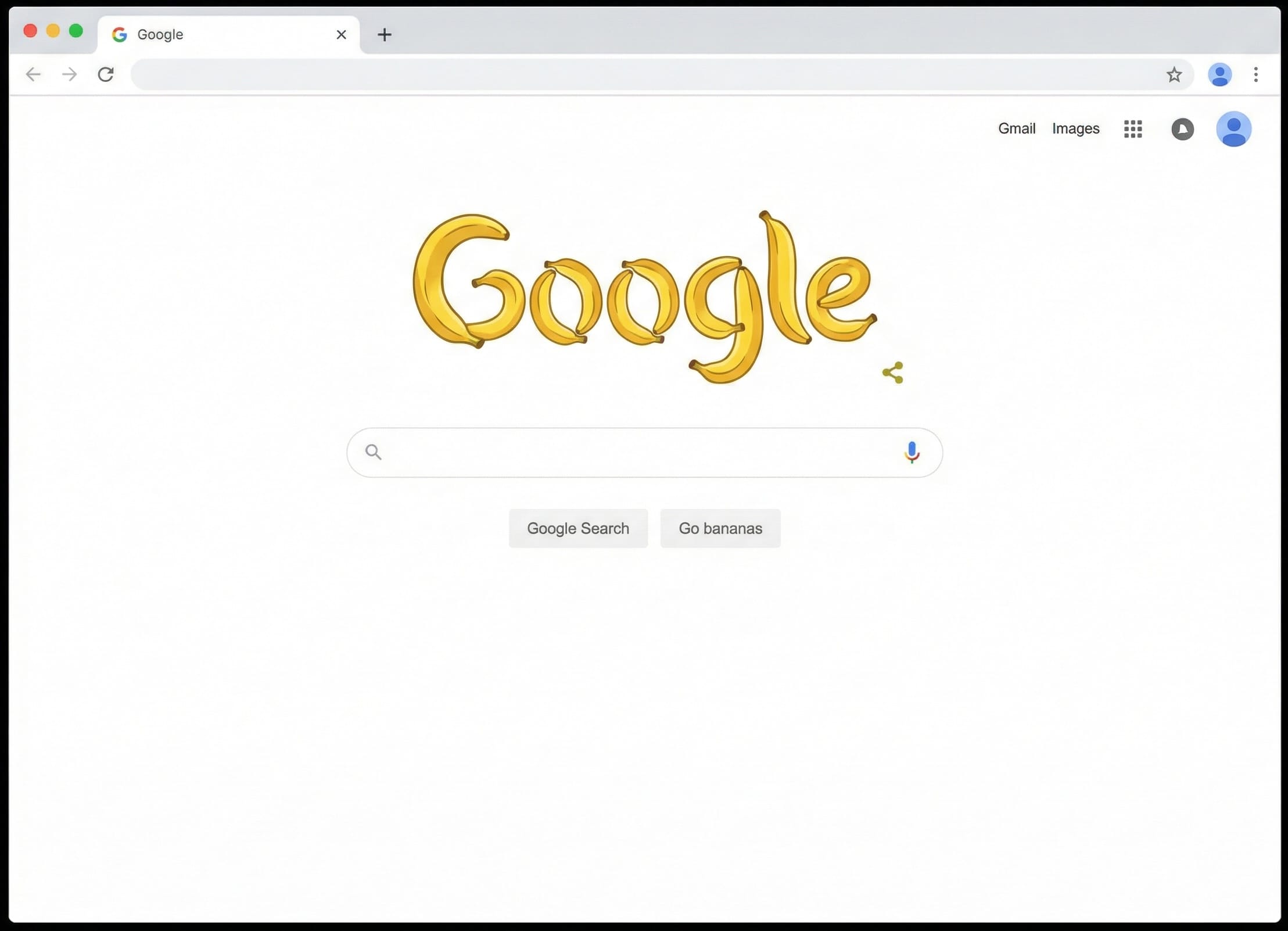 A screenshot of the Google home page with a banana Google doodle, change I'm fee